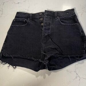 Abercrombie & Fitch High Rise Mom Shorts 28 6 Black Button Fly Frayed Hem